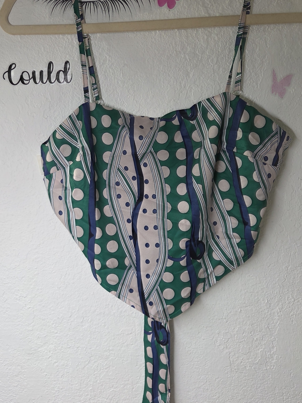 Lulus Green Geometric Polka Dot Handkerchief Cami Tank Top - Size XS